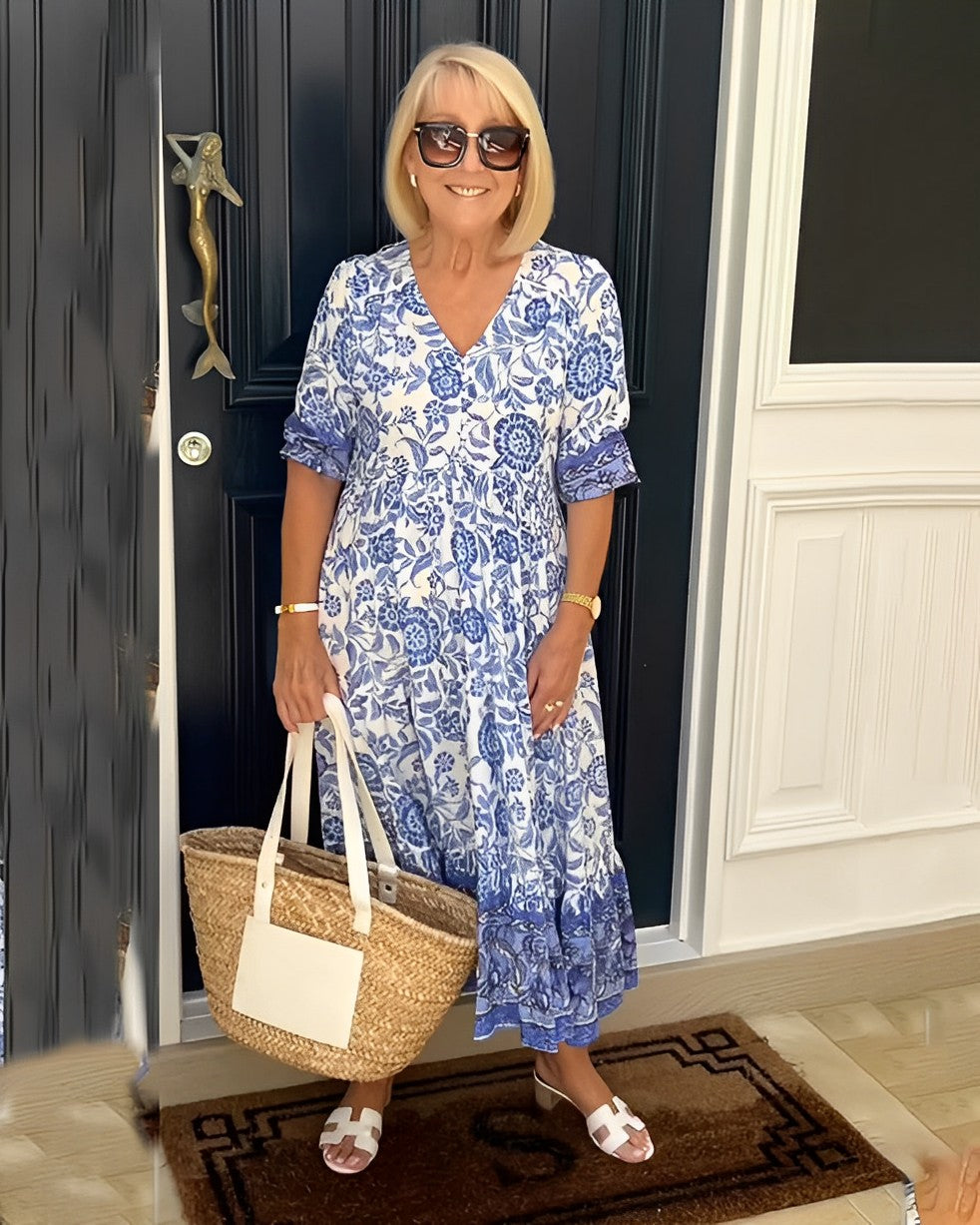Sylvia – Vestido midi floral con escote en V