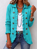 Sylvaine | Chaqueta de Punto Canalé Turquesa con Volantes