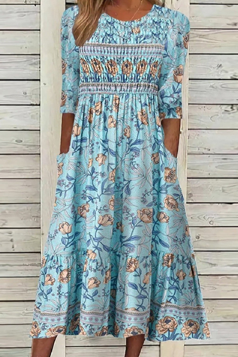 Yvonne – Vestido midi floral con detalles fruncidos