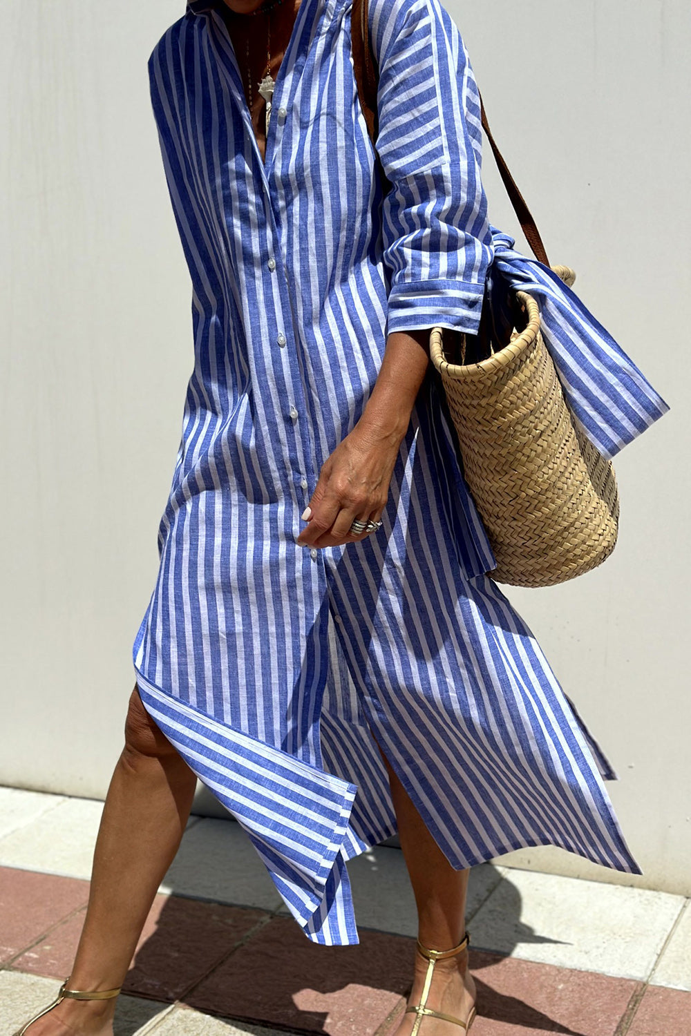 Ida – Vestido camisero de rayas en largo midi
