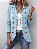 Perrine | Chaqueta de Punto Canalé Azul Empolvado con Volantes
