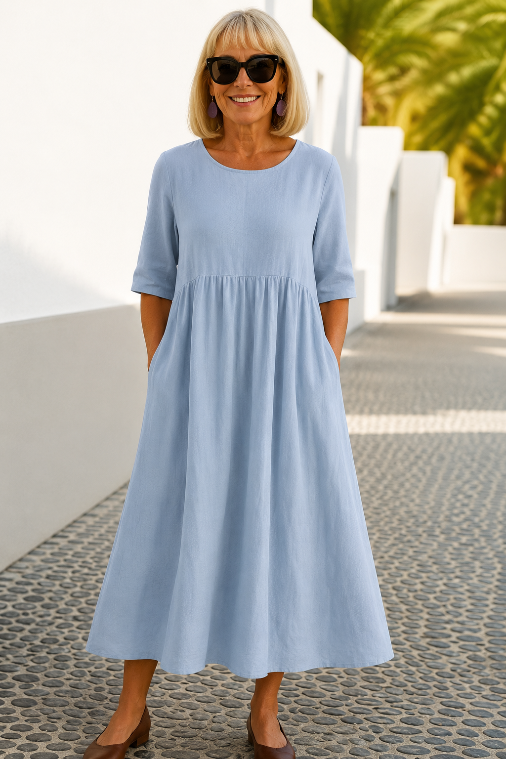 Astrid – Vestido midi relajado con falda fruncida