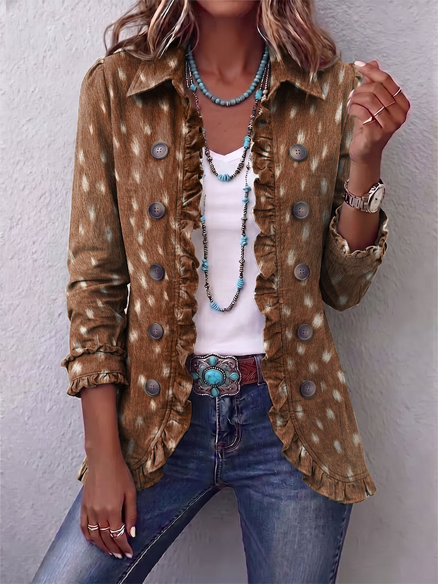 Hélène | Chaqueta Bohemia Animal Print Marrón con Volantes