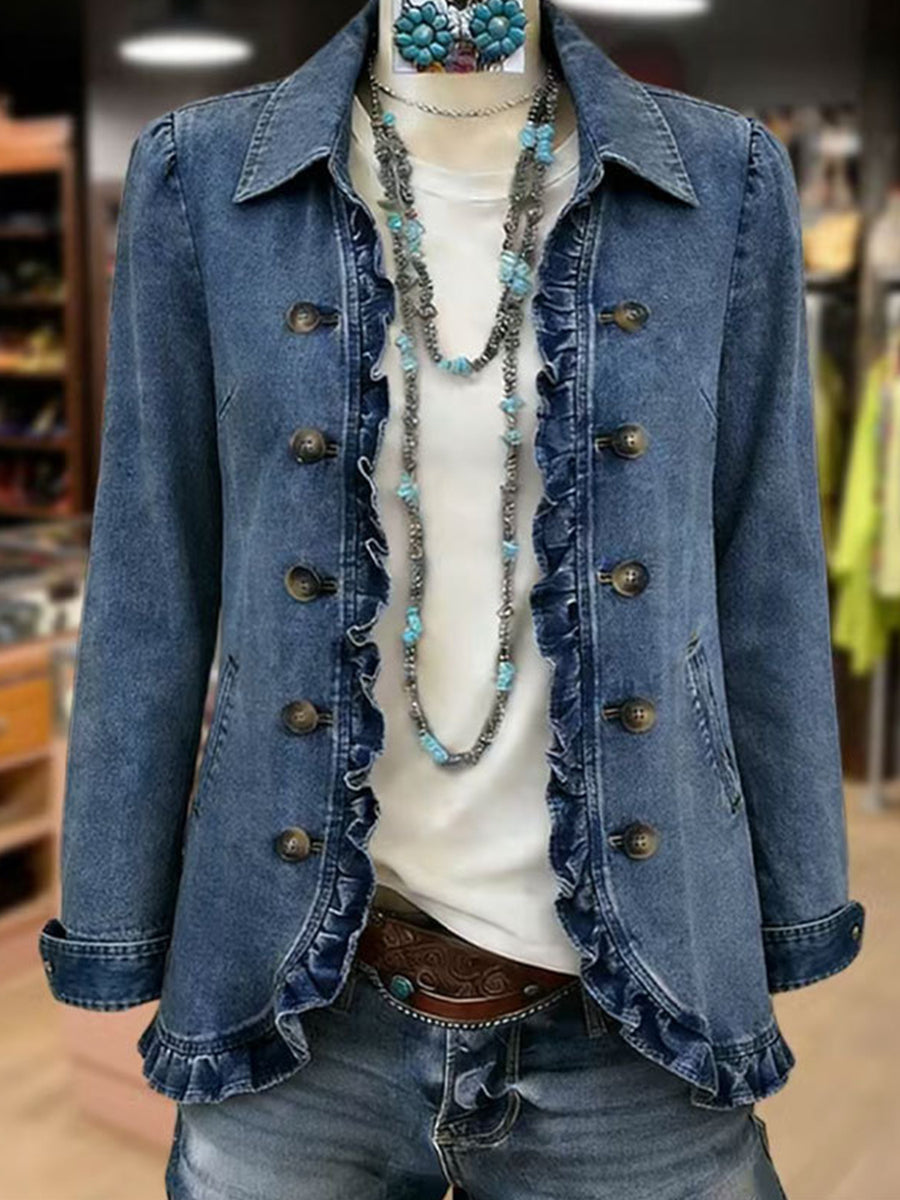 Frédérique | Chaqueta Azul Medio con Volantes