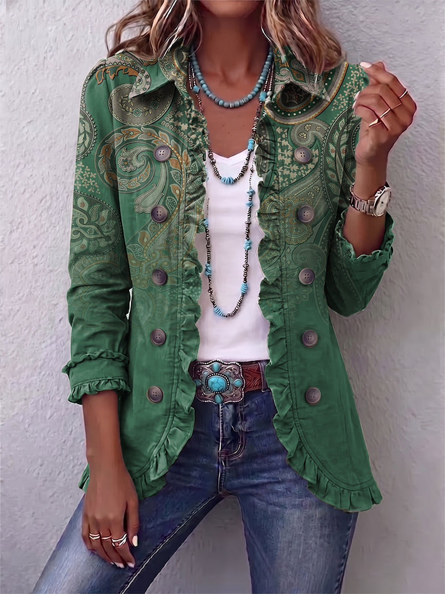 Cosette | Chaqueta Bohemia Paisley Verde con Volantes