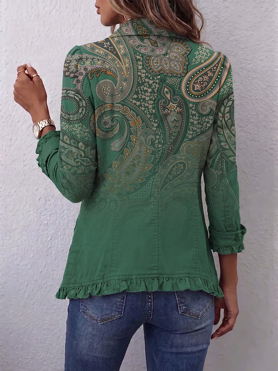 Cosette | Chaqueta Bohemia Paisley Verde con Volantes