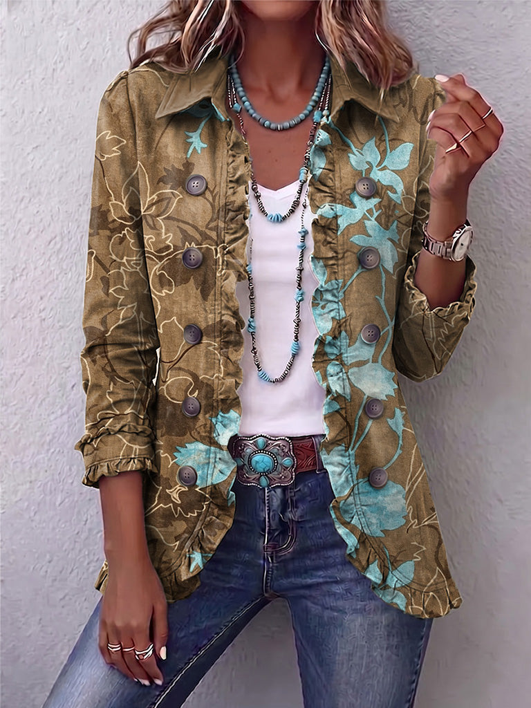 Blanche — Chaqueta Bohemia Floral Vintage Degradada con Volantes