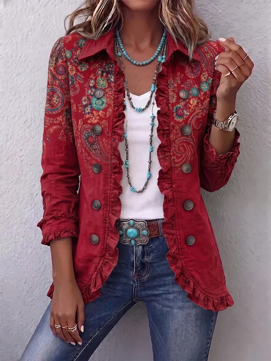 Charlotte | Chaqueta Bohemia Paisley Roja con Volantes