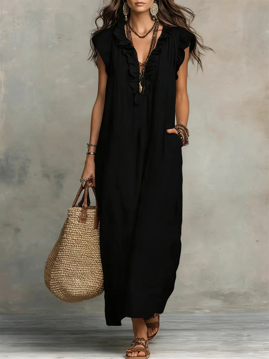 Evelyn | Vestido Largo de Lino y Algodón - Negro