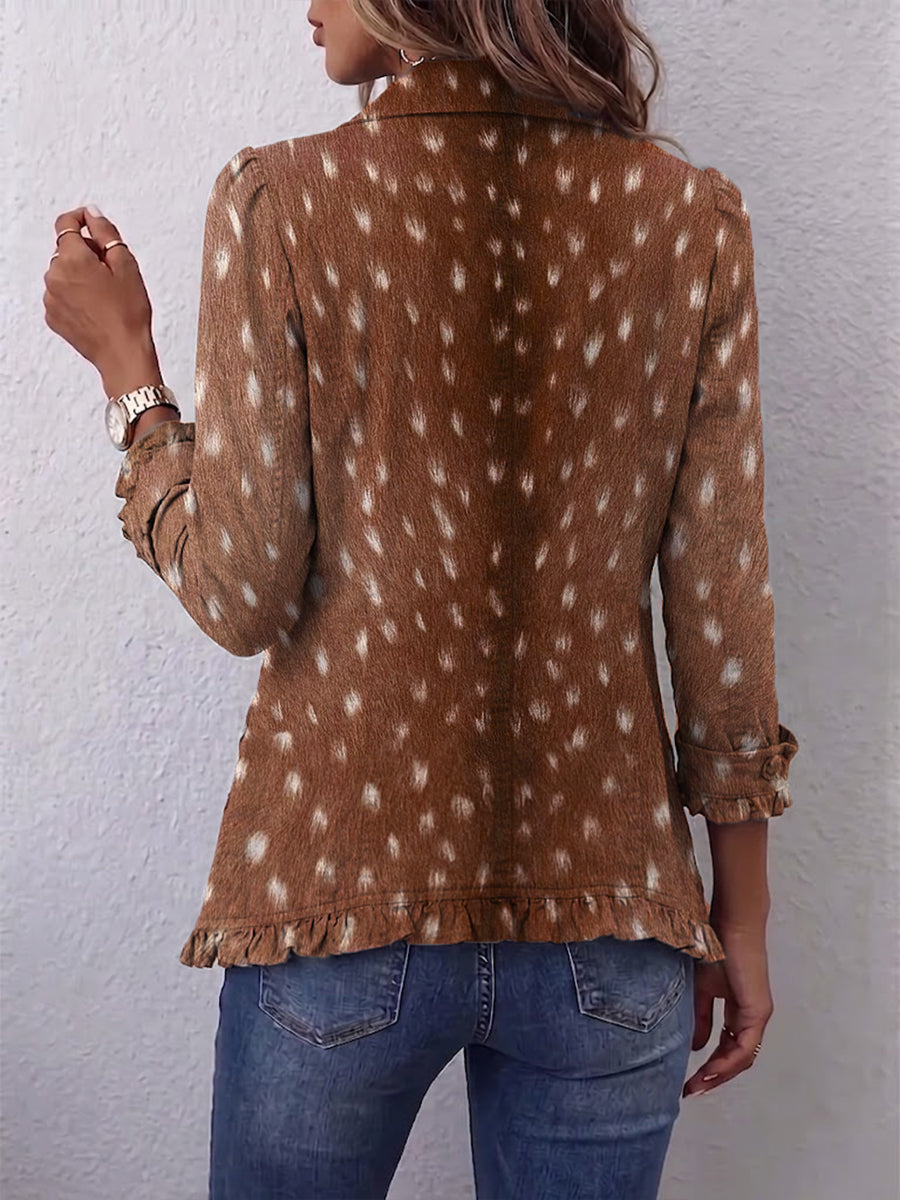Hélène | Chaqueta Bohemia Animal Print Marrón con Volantes