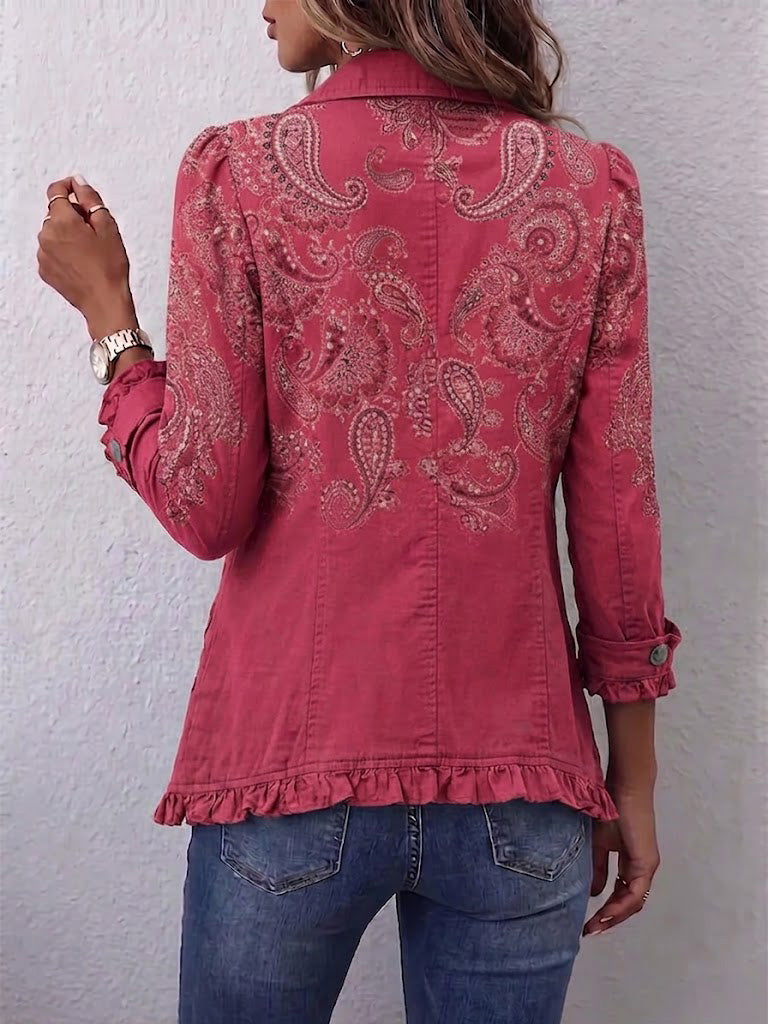 Iseult | Chaqueta Paisley Vintage Rosa Antiguo con Volantes