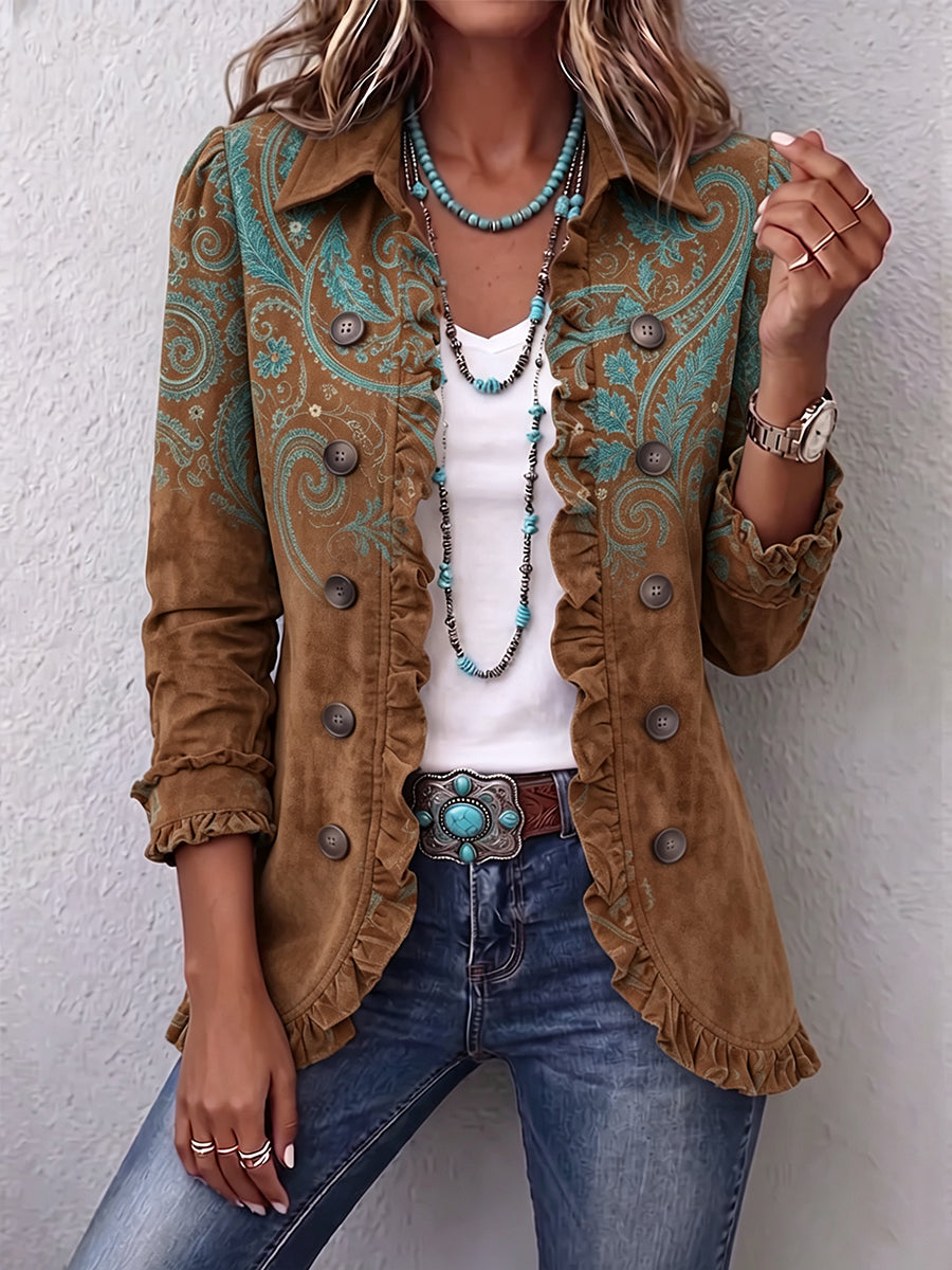 Séverine – Chaqueta Paisley Marrón con Volantes
