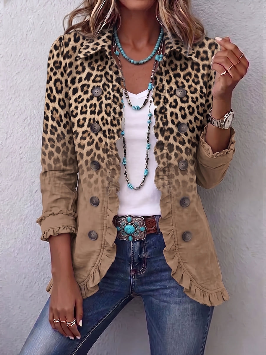 Donatienne | Chaqueta Leopardo Vintage Degradada Camel con Volantes