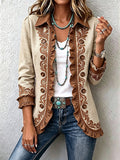 Octavie – Chaqueta Bohemia Floral Vintage en Camel y Marrón con Volantes