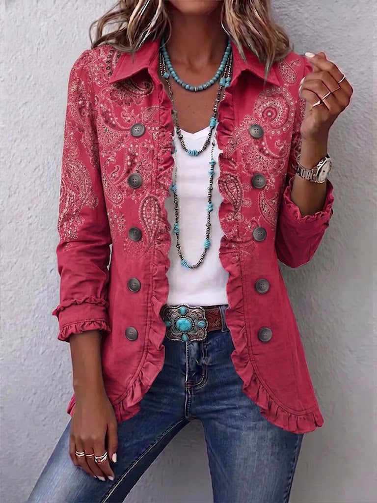 Iseult | Chaqueta Paisley Vintage Rosa Antiguo con Volantes